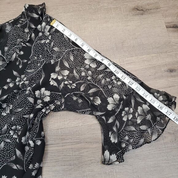 Dark Floral Beaded Silk Top 16W Ruffle neck Bell Sleeve Whimsigoth Fairy Grunge - Picture 10 of 10